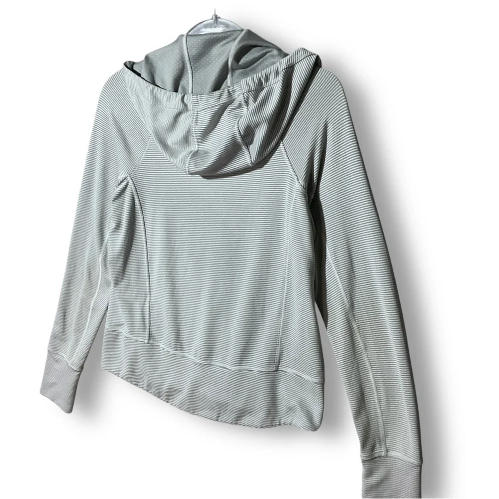 Athleta Hooded Pullover Sz XS Relaxed Fit Striped Active Athleisure Gray - Picture 10 of 13